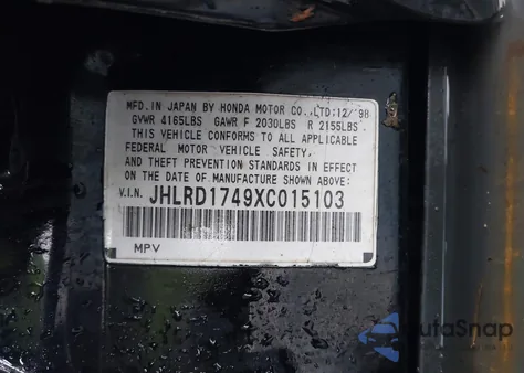 1999 Honda Cr-V Lx z USA, uszkodzony, nr VIN JHLRD1749XC015103